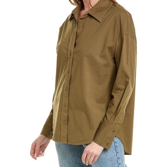 Aritzia Monrow womens Poplin Shirt Olive Green Made USA - Picture 1 of 6